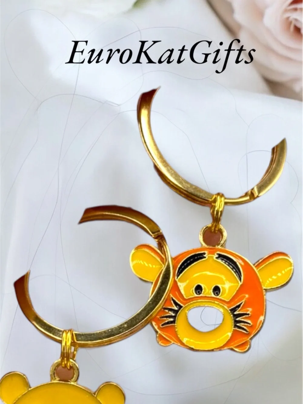 Disney Winnie the Pooh inspired Enamel Keychain - Orange Yellow Gold Hardware